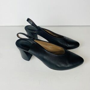 Audley Black‎ Leather Slingback Pumps Pointed Toe Block Heel US 7.5 Spain 37.5